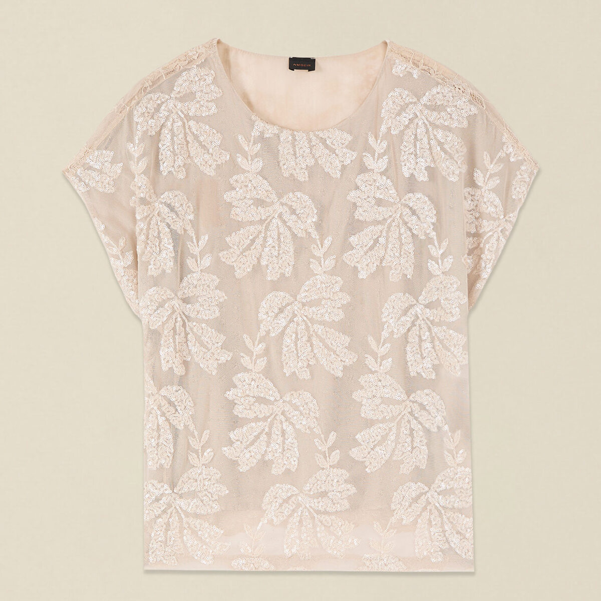 Oltre - Blusa bordada con encaje - Beige