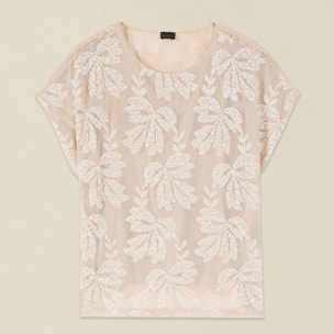 Oltre - Blusa bordada con encaje - Beige