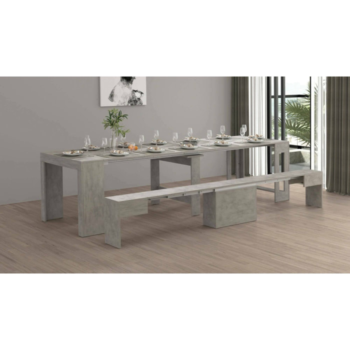 Set tavolo e sedie Dardizzon, Composizione multiuso, Set con consolle e 1 panca allungabili, 100% Made in Italy, 66x25h45 cm, Grigio