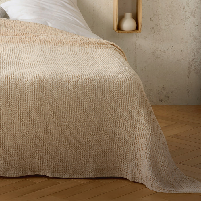 Plaid ou couvre lit 100%  coton nid d’abeille - Beige