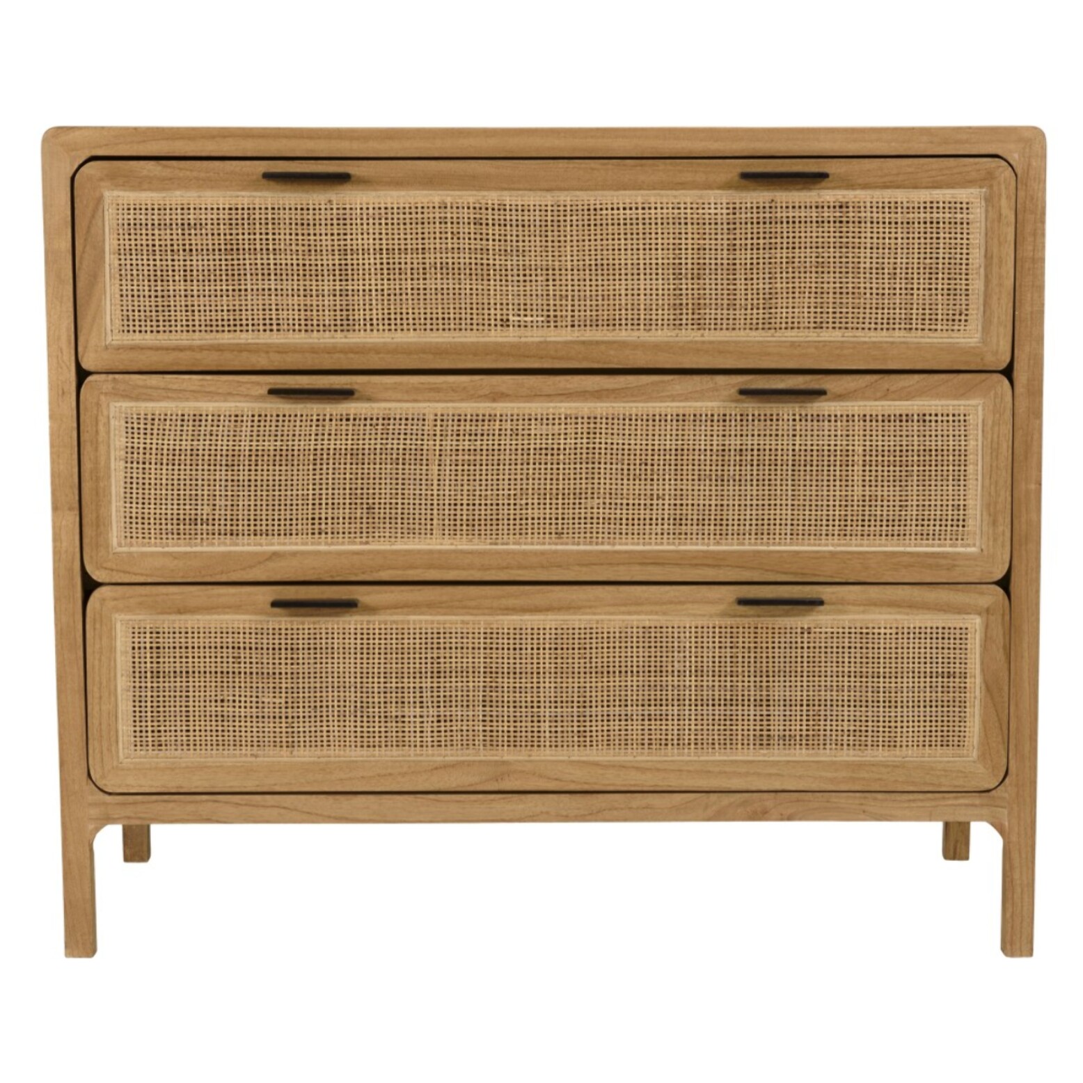 AMY - Commode 3 tiroirs 100cm en bois de mindi et rotin naturel