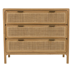 AMY - Commode 3 tiroirs 100cm en bois de mindi et rotin naturel