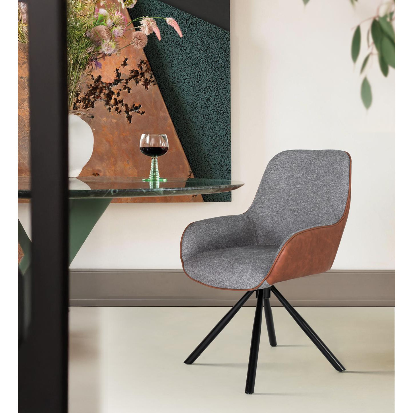 Silla de Tapizado Pu, Tela 52 Cm Estilo Contemporáneo