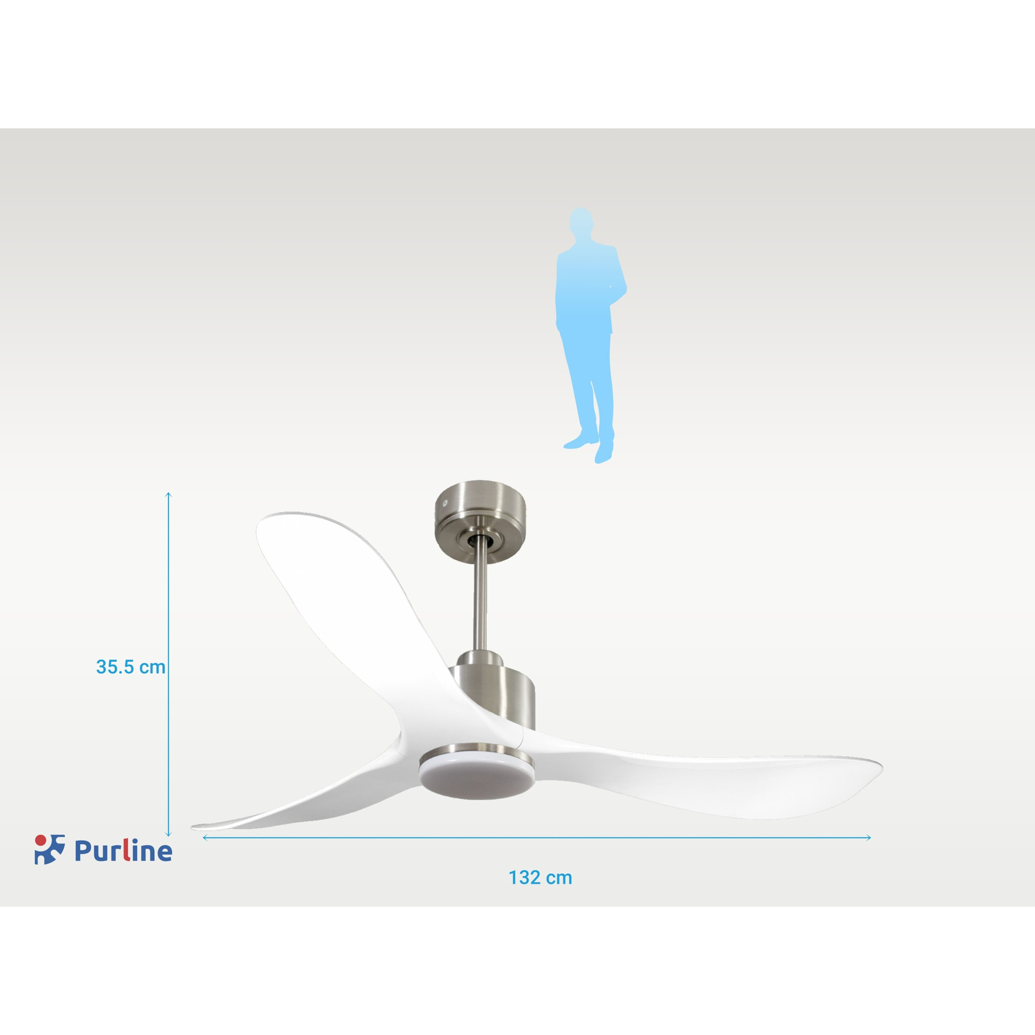 Ventilador de techo Reversible Termostato Dimable Wifi Motor DC Techos Inclinados Mando a Distancia Luz tres tonos Hypersilence Memoria TongaD132C03LED65041 PURLINE