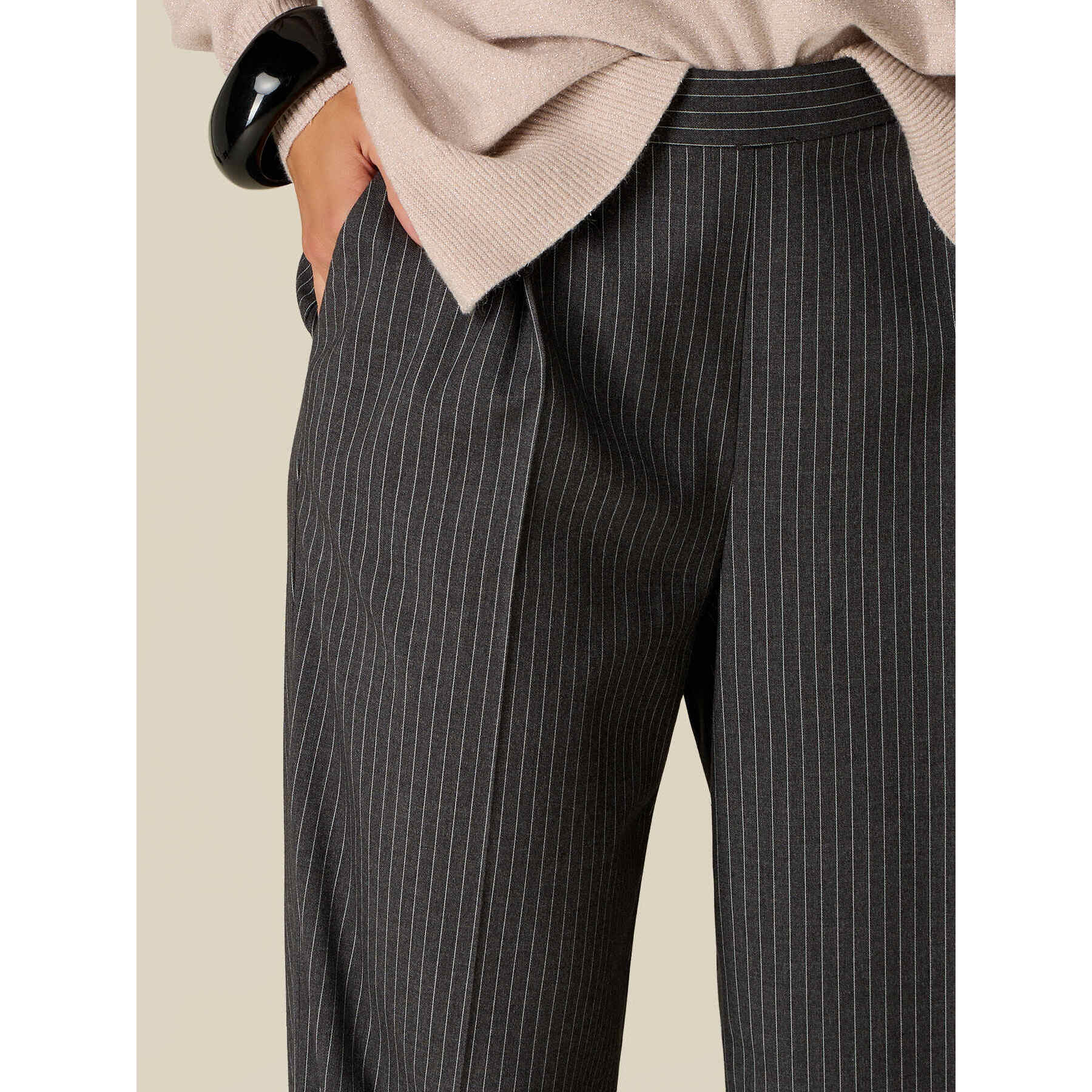 Oltre - Pantalones palazzo a rayas - Gris