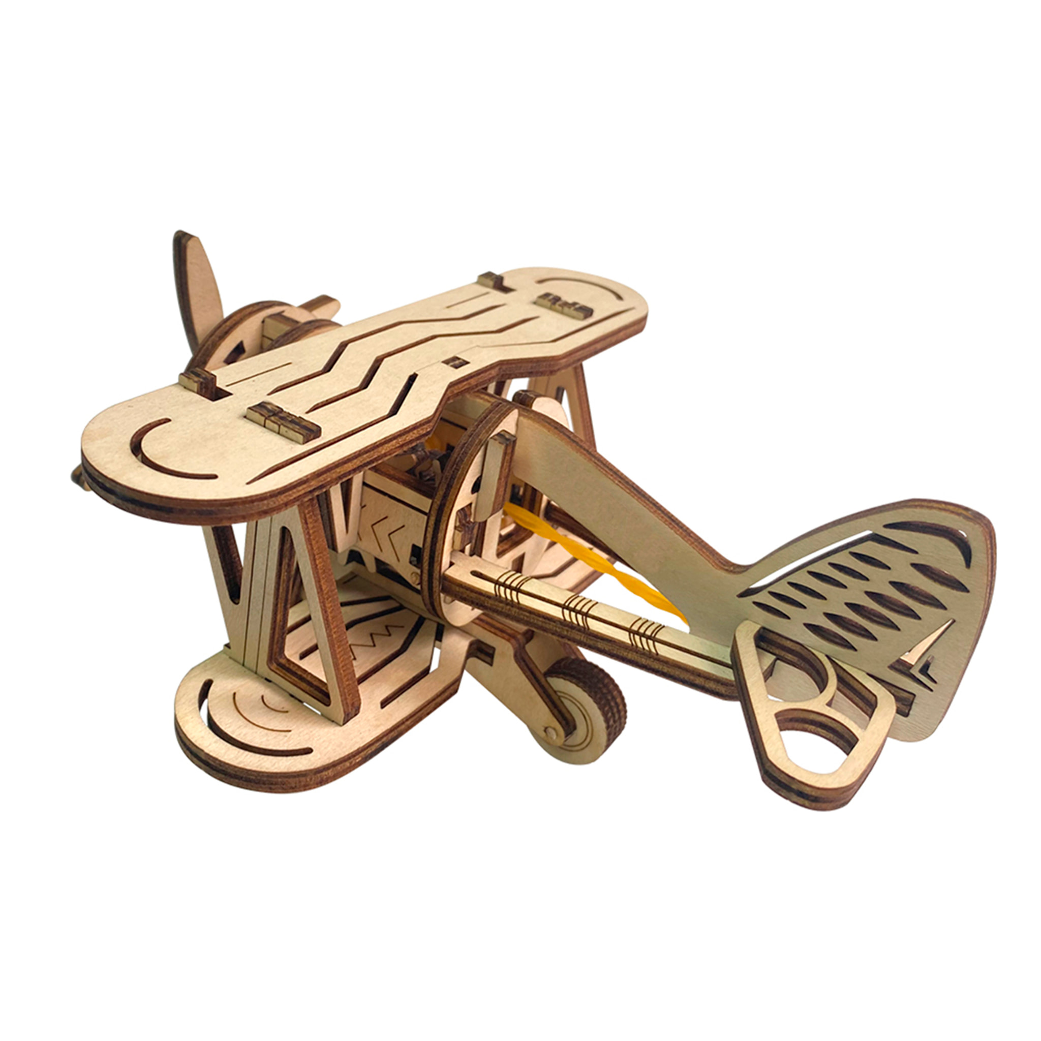 Maqueta de Madera 3D, diseño de Avión mecánico pequeño. 63 piezas.