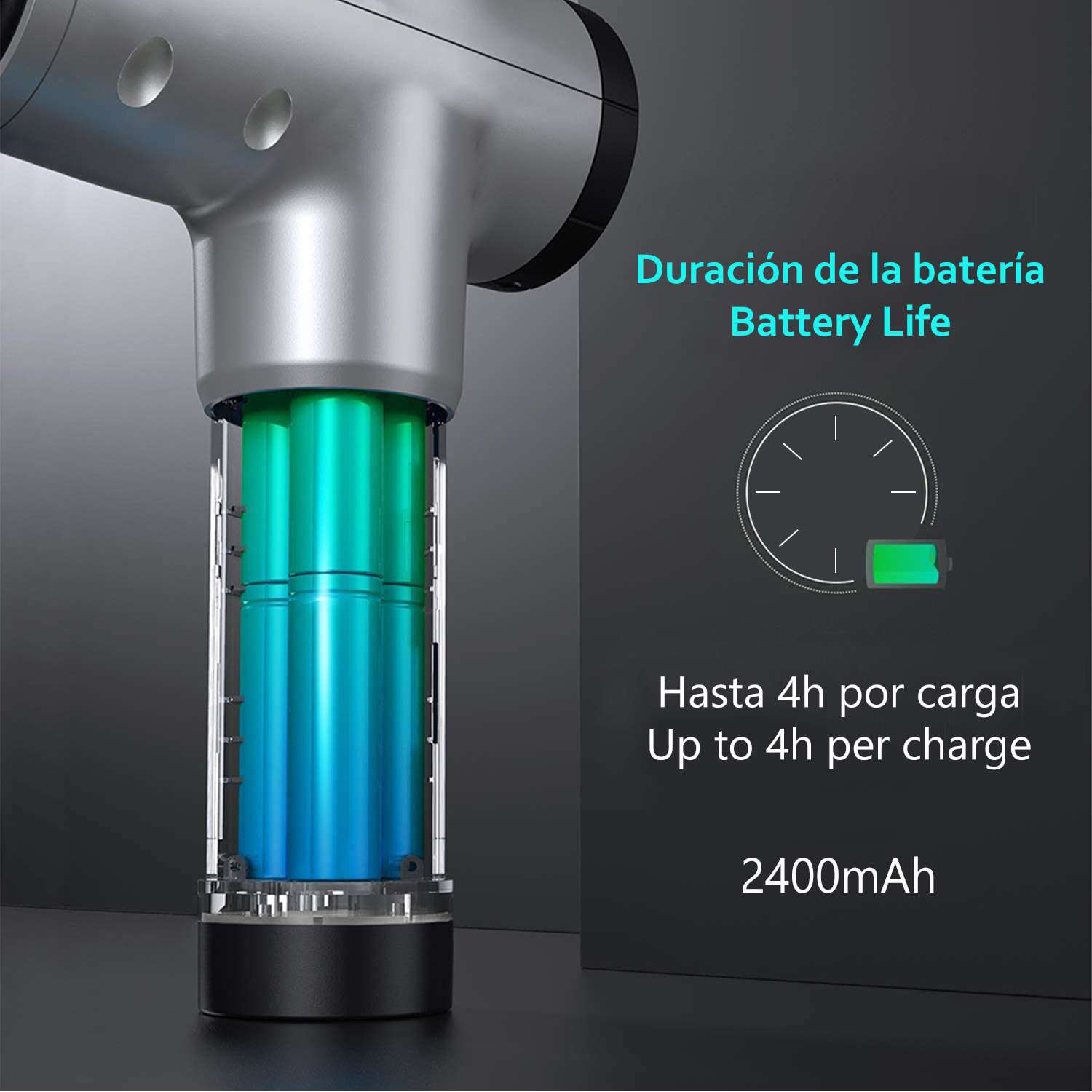 Pistola massaggiante muscolare Fascia Gun TY602. 6 livelli con velocità fino a 3200 rpm. 4 teste.