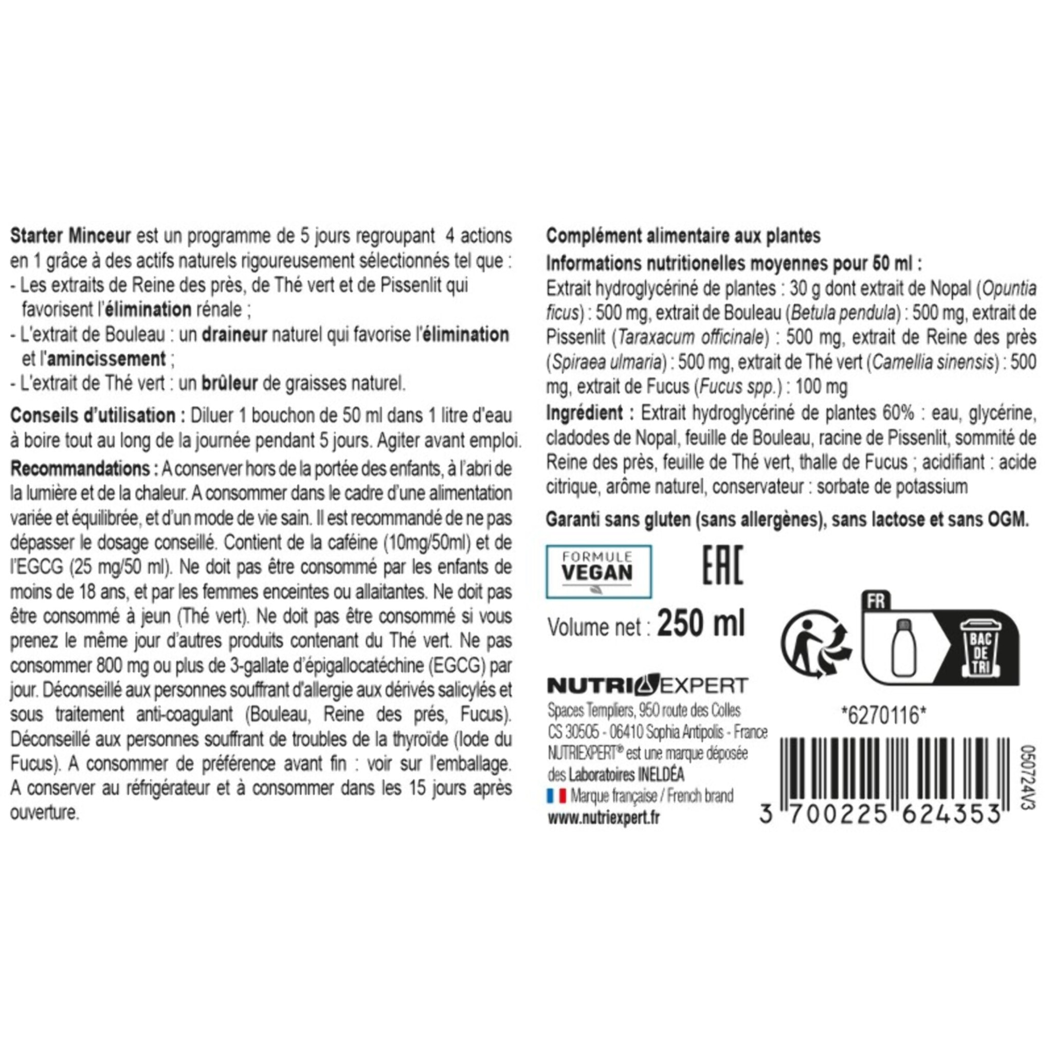 EFFINESS - Starter Minceur - Active l'élimination et l'amincissement - Détoxifie l'organisme - 13 extraits de plantes - Cure 5 jours - Flacon 250ml