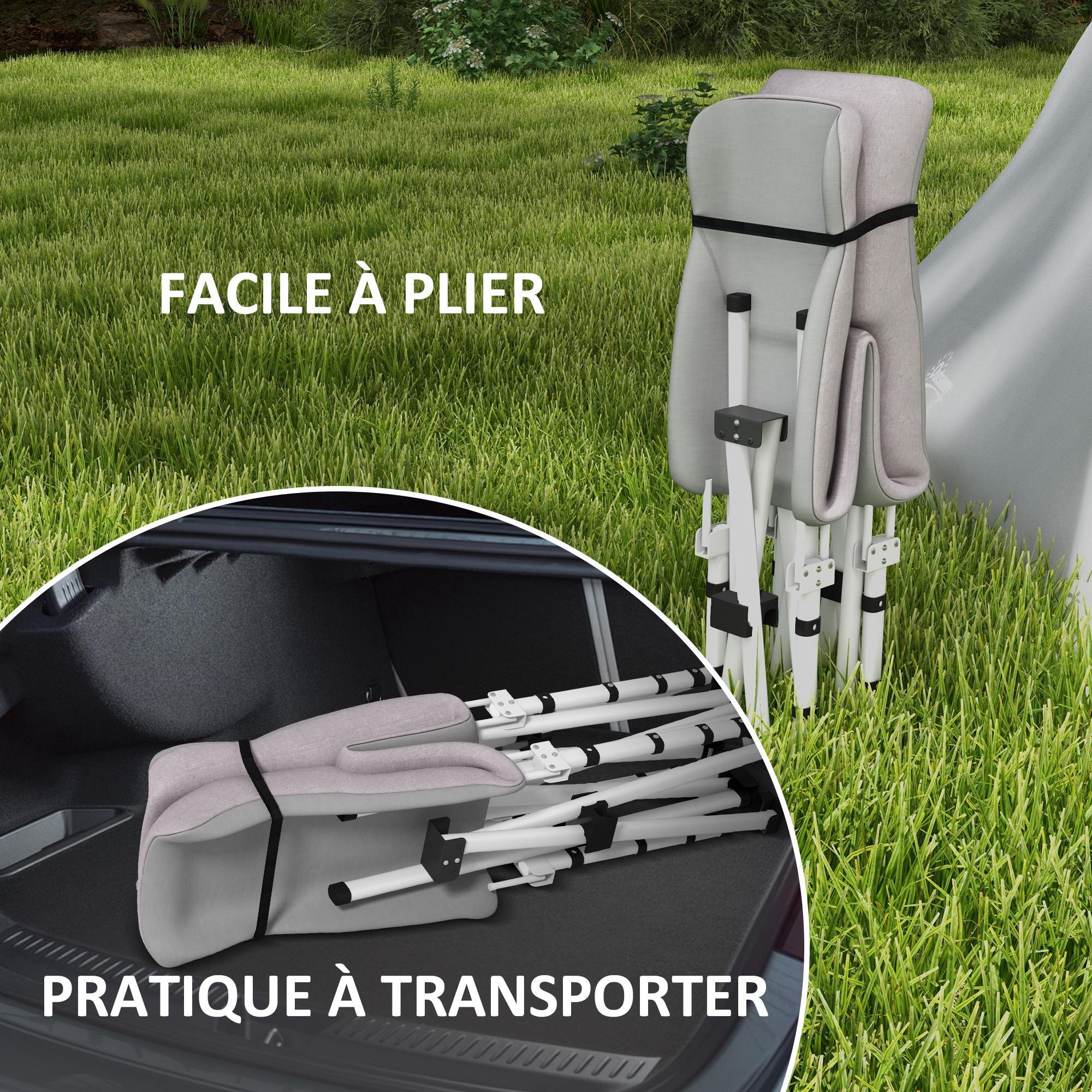 Lit de camp pliable avec matelas et sac de transport gris