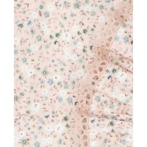 Blusa con volante cuello flores rosas y blanco