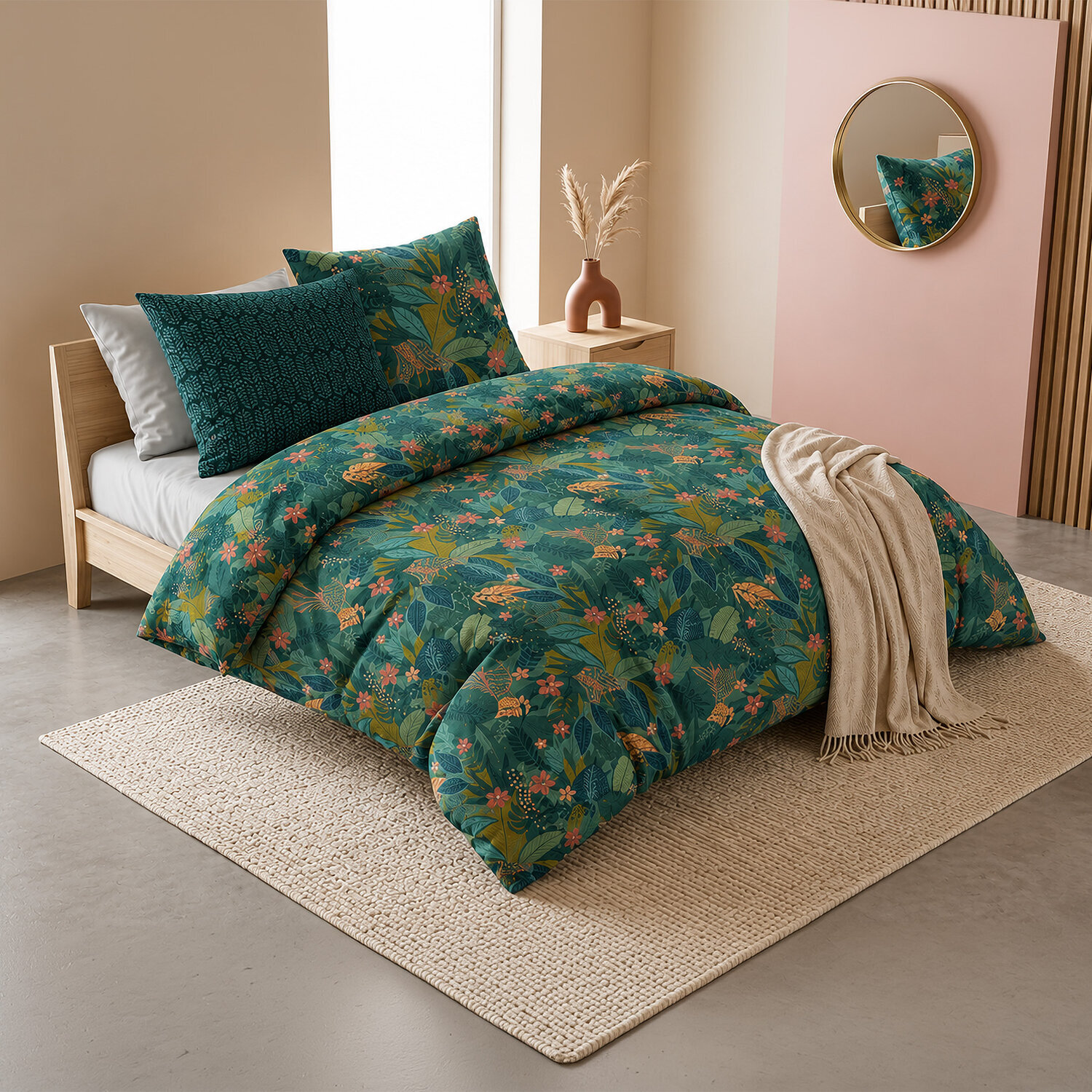 Parure housse de couette imprimé 100% coton - zania - fougère