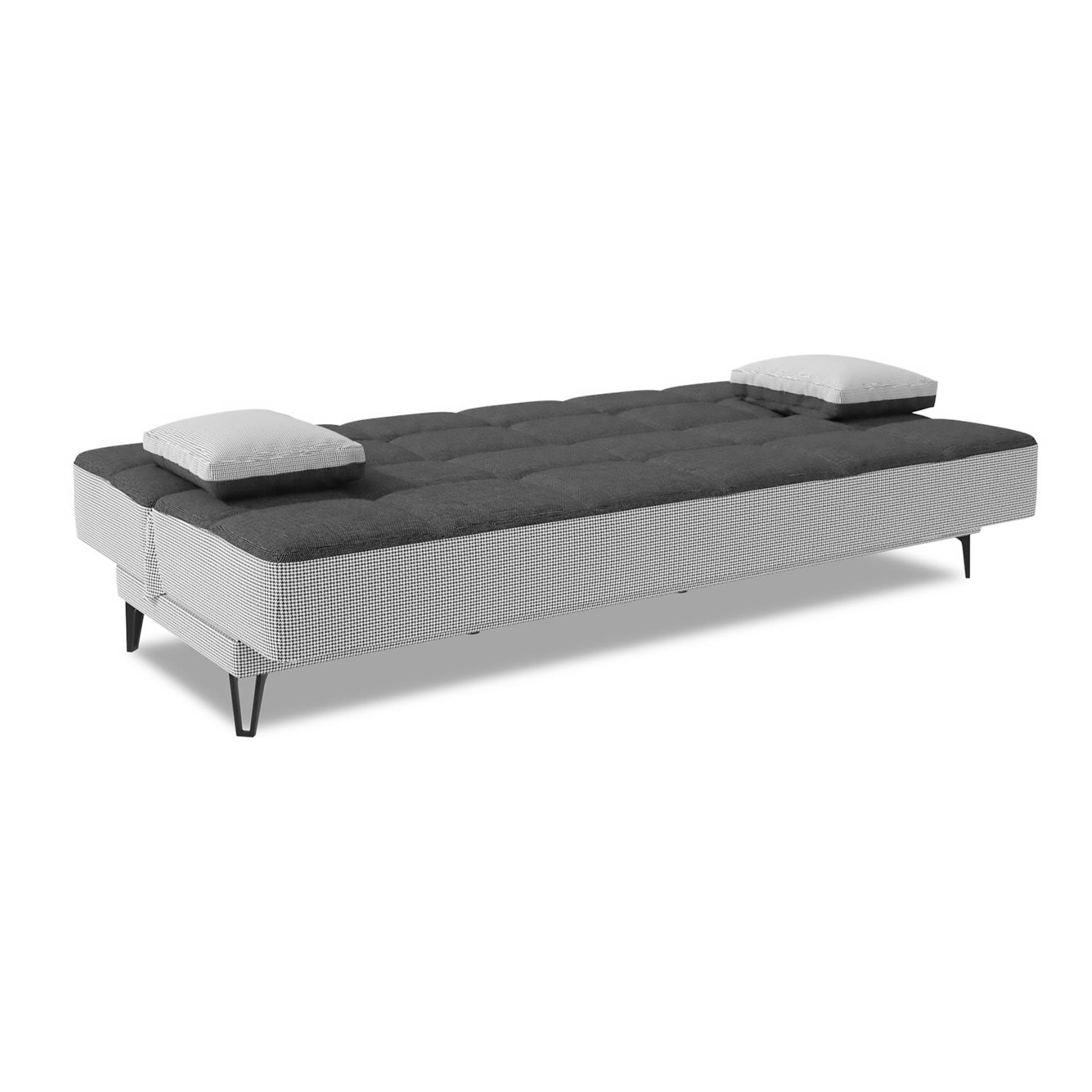 Divano letto Jordi, Divano letto a 3 posti con piedini in metallo nero , Sofà da soggiorno in tessuto imbottito con apertura click-clack, 190x87h97 cm, Grigio