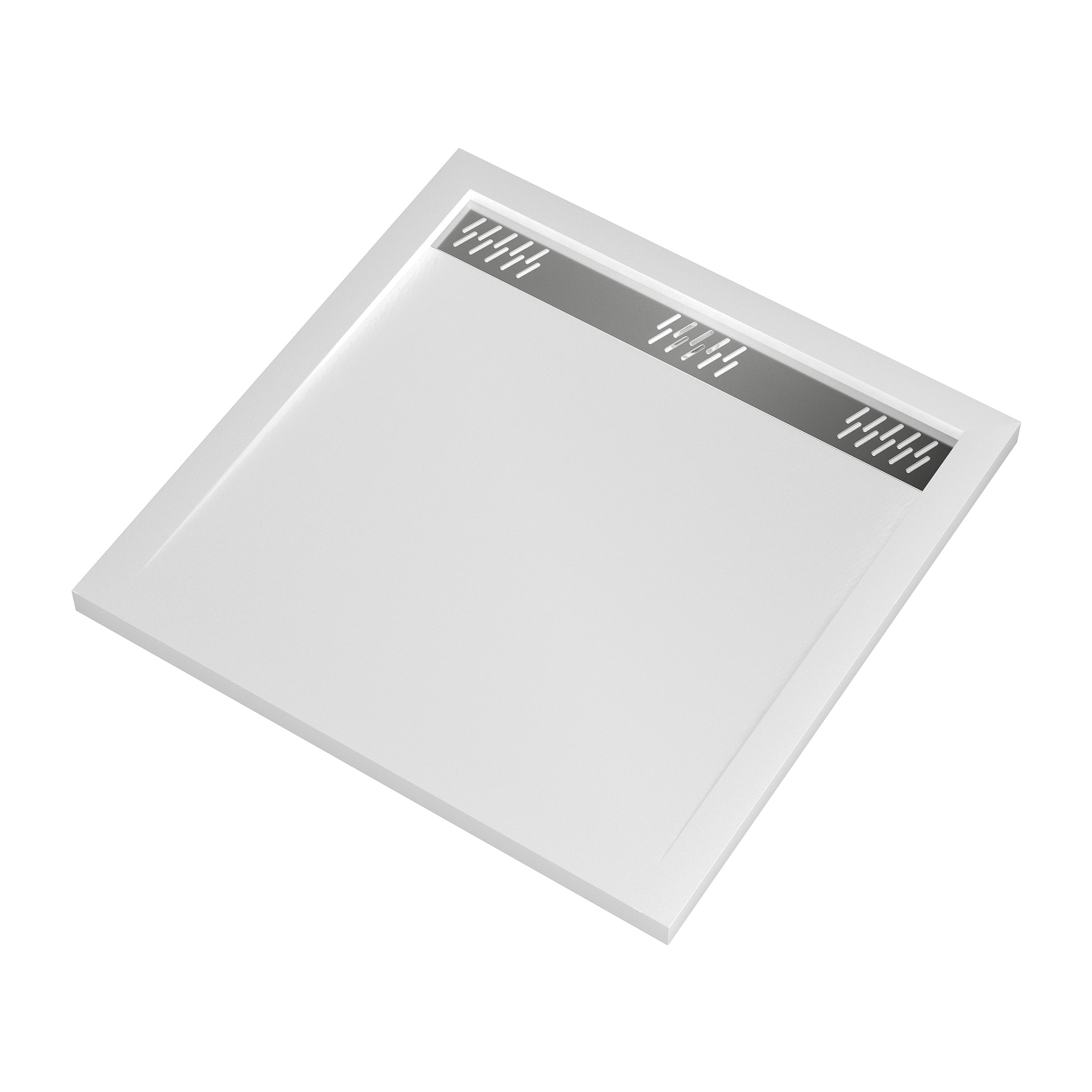 Receveur en acrylique Blanc 80x80x4 cm - Grille Linéaire Chrome - WHITENESS II