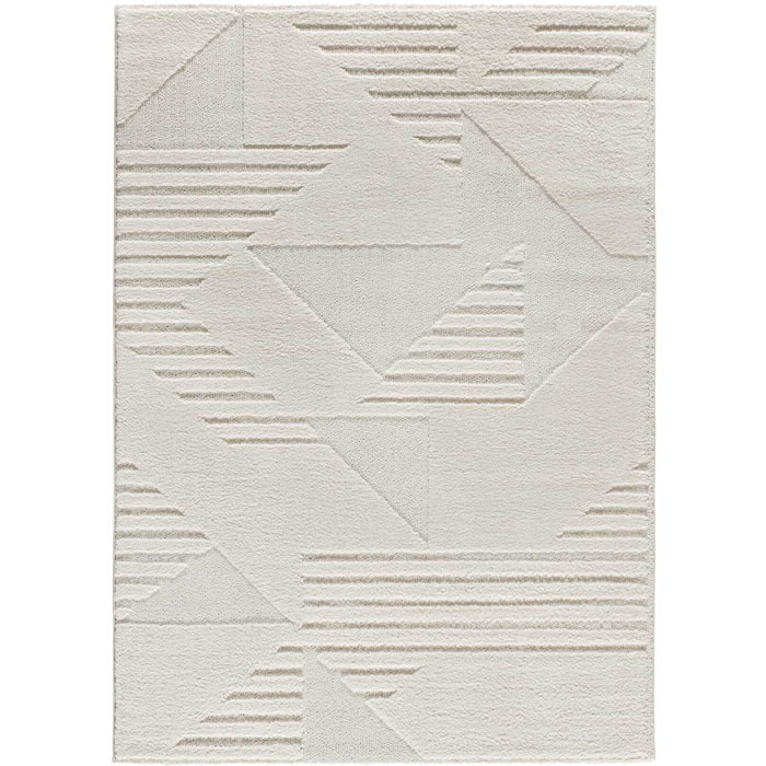 NUMA Alfombra shaggy geométrica con relieve en blanco, varias medidas disponibles