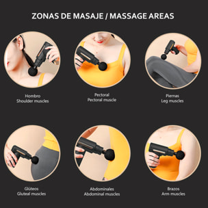 Mini pistola per massaggio muscolare Fascia Gun BX720. 6 livelli con velocità da 1800 a 3200 rpm. 4 teste.