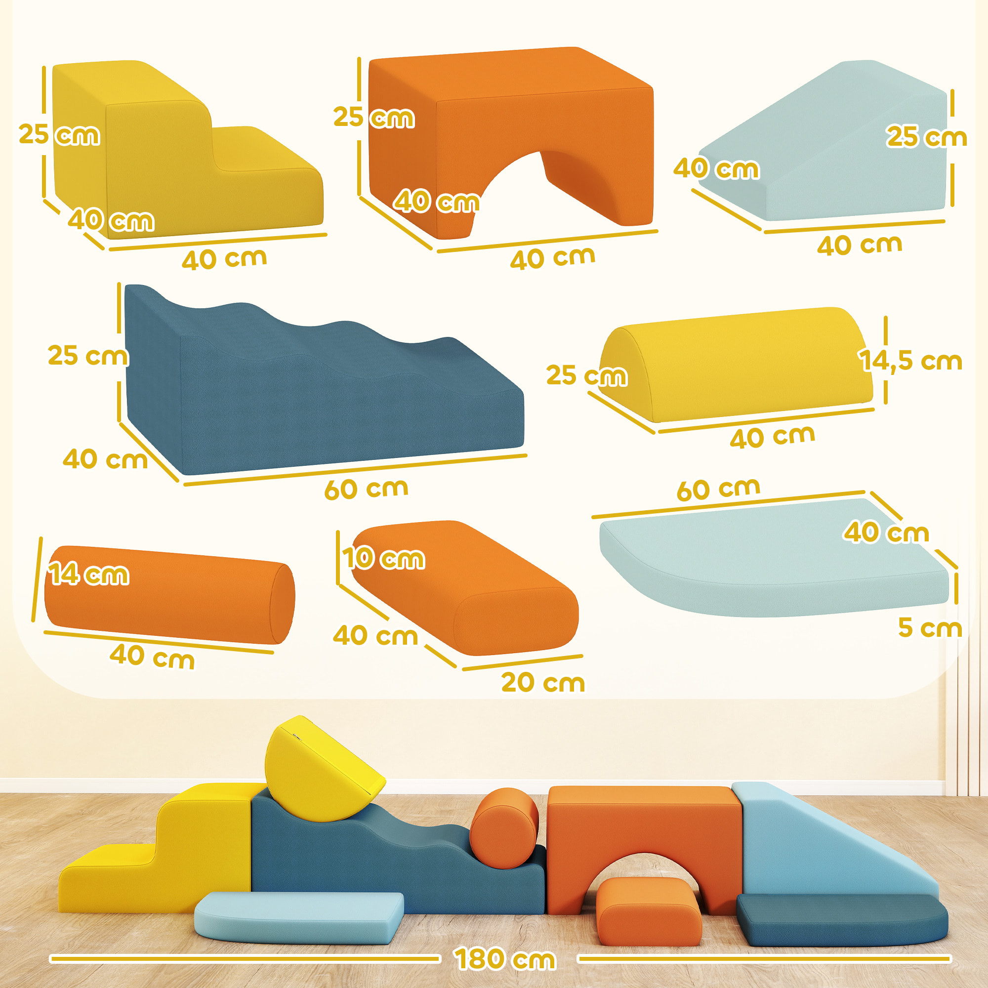 Parcours motricité bébé 9 pièces en mousse tissu déhoussable