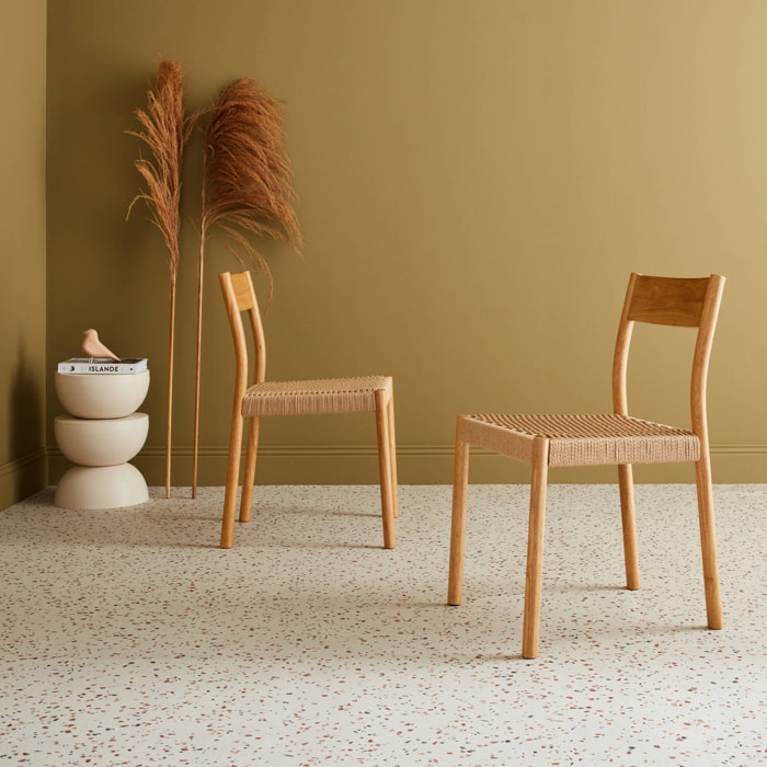 Lot de 2 chaises naturelles en bois et cordage. Ella. L 49.5 x P 53 x H 82cm