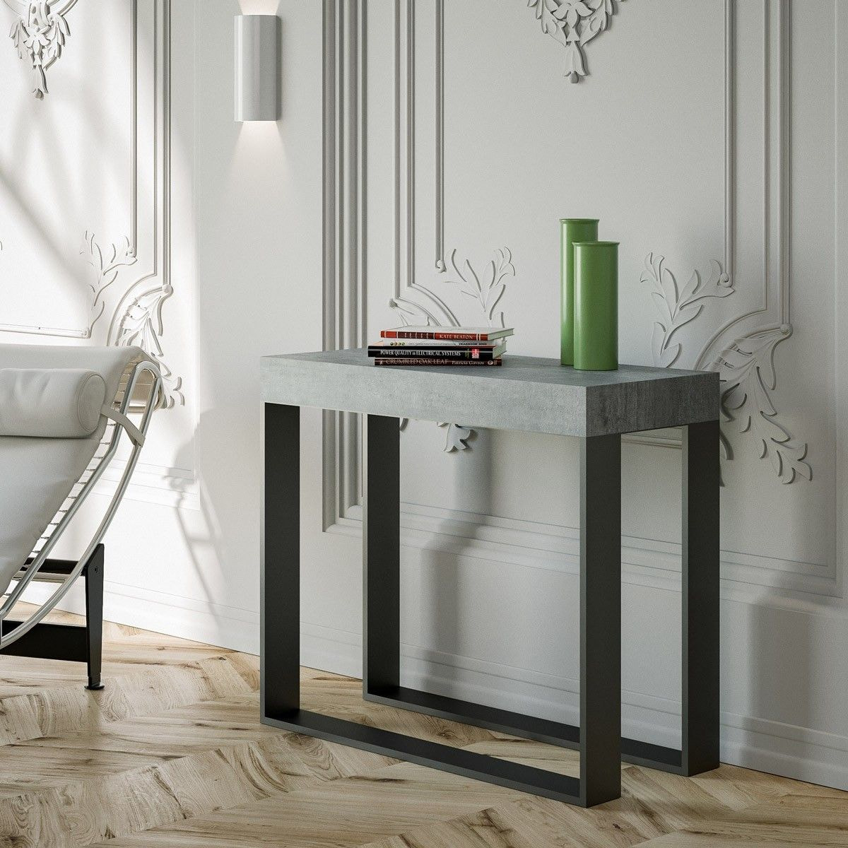 Console extensible 90x40/196 cm Elettra Small Gris Béton cadre Anthracite