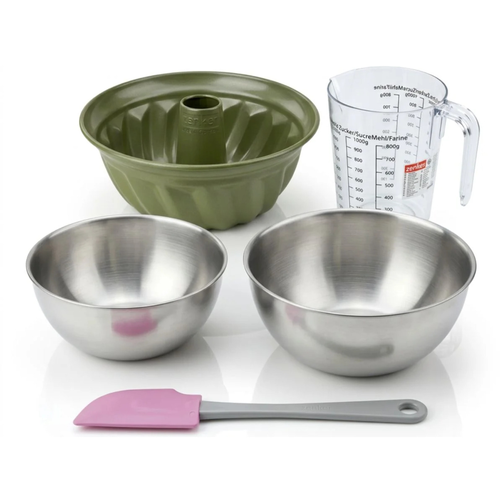 Set de 5 ustensiles de pâtisserie moule à gâteaux bols spatule et verre doseur Zenker Green Vision