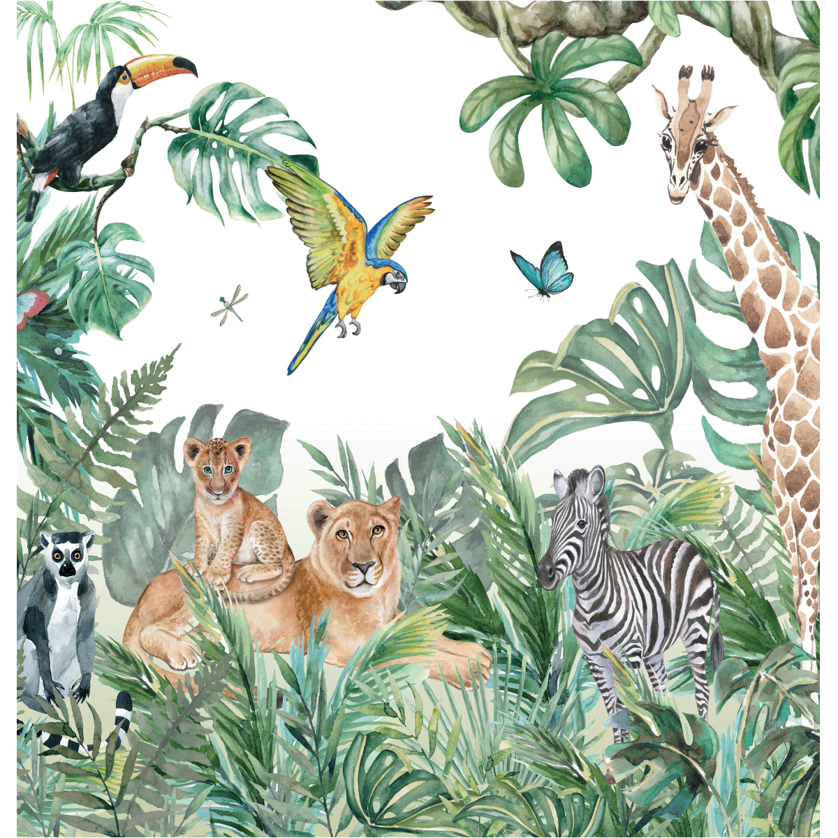 Papier peint panoramique jungle préencollé animaux de la savane H 250 x L 240 cm