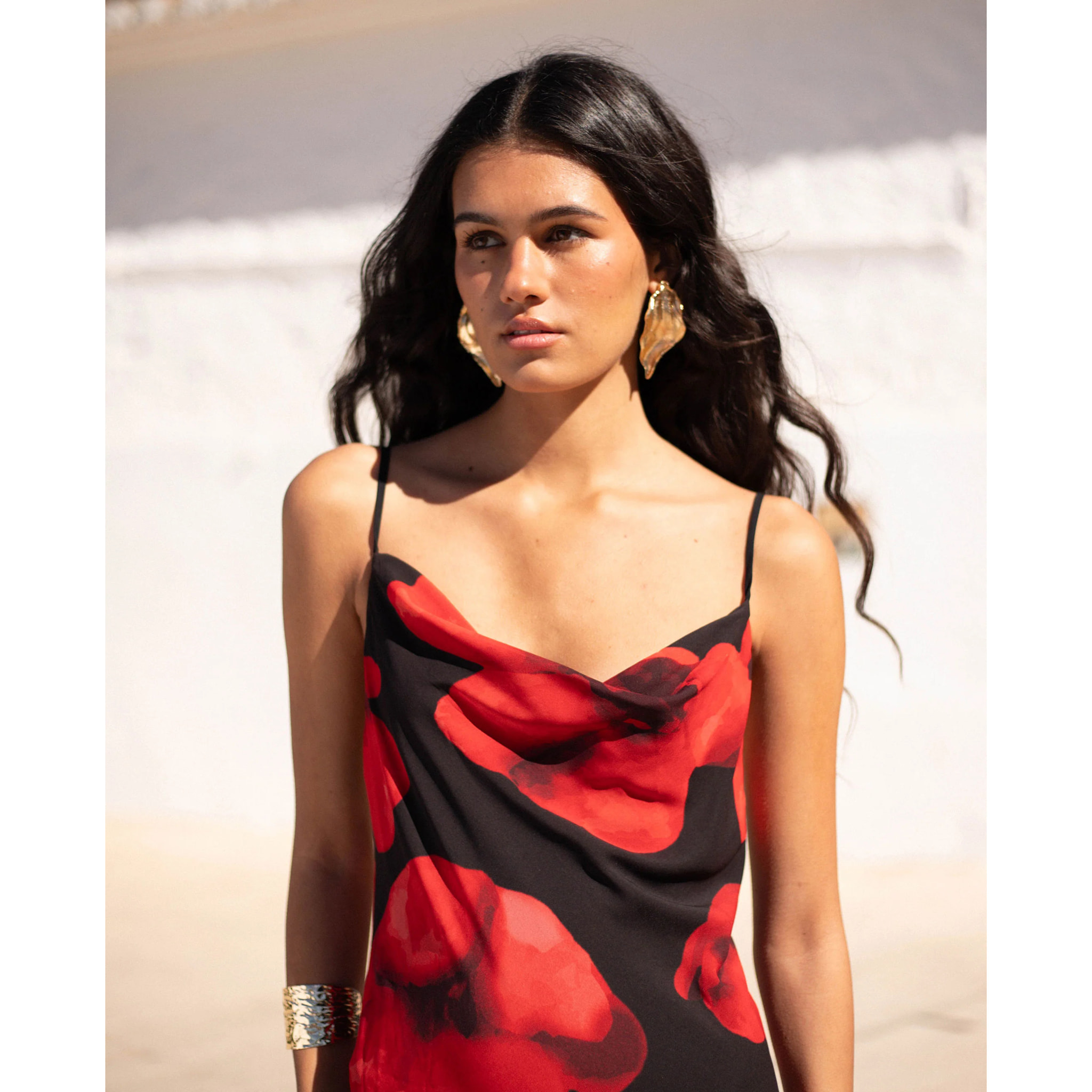 Vestido lencero largo con volante