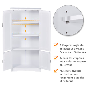 Armoire de cuisine contemporaine multi-rangements 2 placards 3 étagères MDF panneaux particules blanc