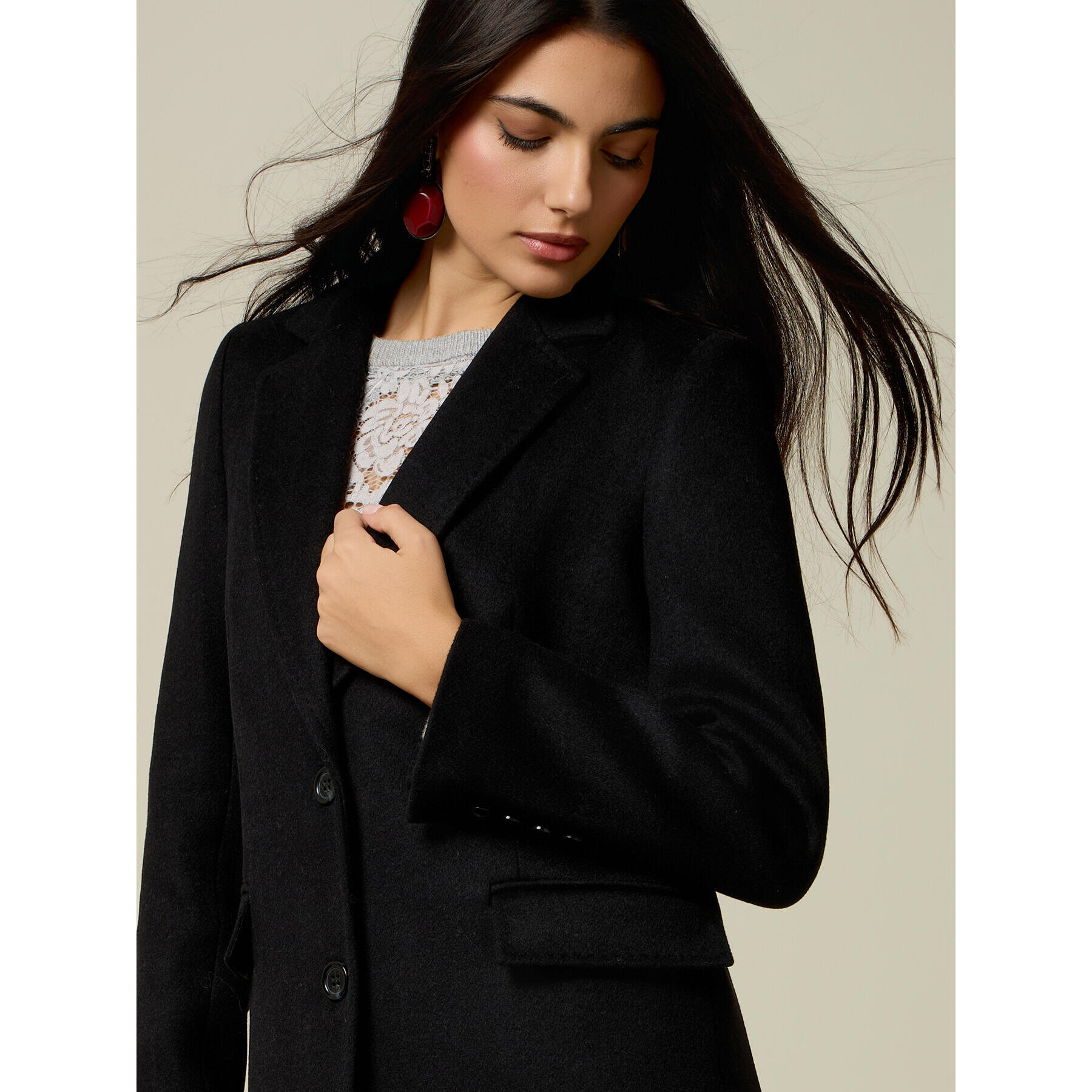 Oltre - Cappotto lungo misto lana - Nero