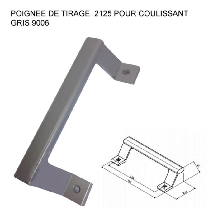 Poignée de tirage ALMA pour coulissant - Ral 9006 Gris - 2125-9006