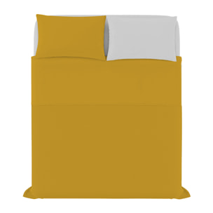 COMPLETO LETTO NATURAL COLOR, 100% Cotone, Made in Italy - SENAPE/GRIGIO CHIARO