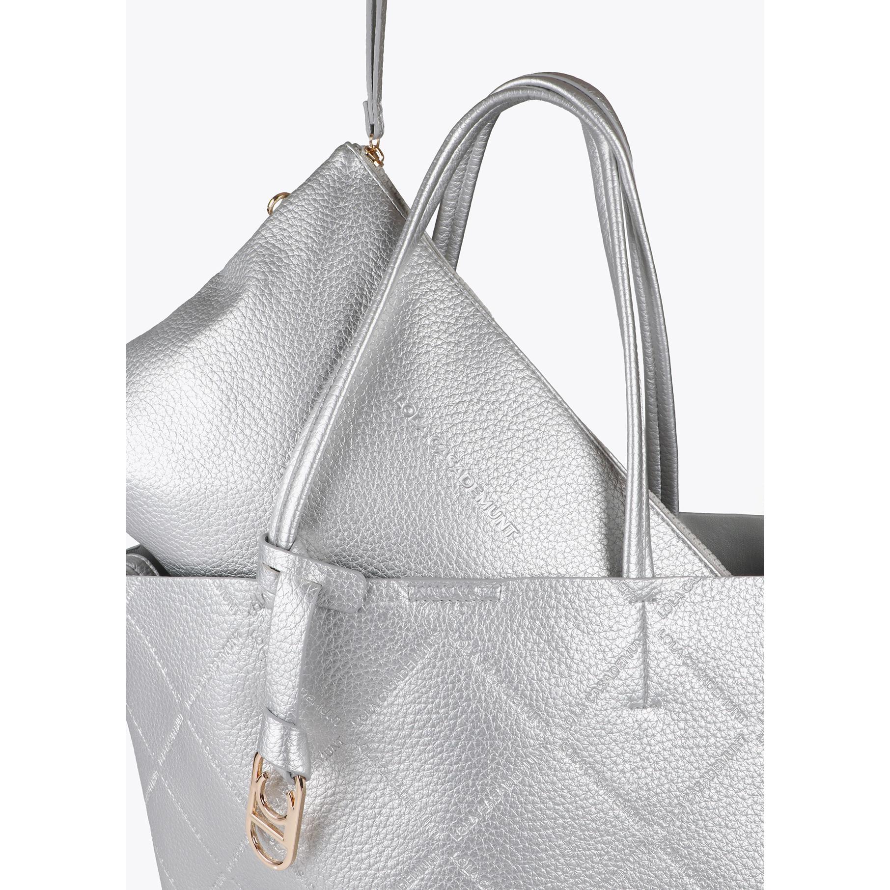Shopper effetto pelle monogramma con logo ovale pendente