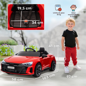Coche Eléctrico para Niños de +3 Años AUDI RS e-tron GT Coche de Batería 12V con Mando a Distancia Faros LED Bocina Música USB y Apertura de Puerta 3-5 km/h Rojo