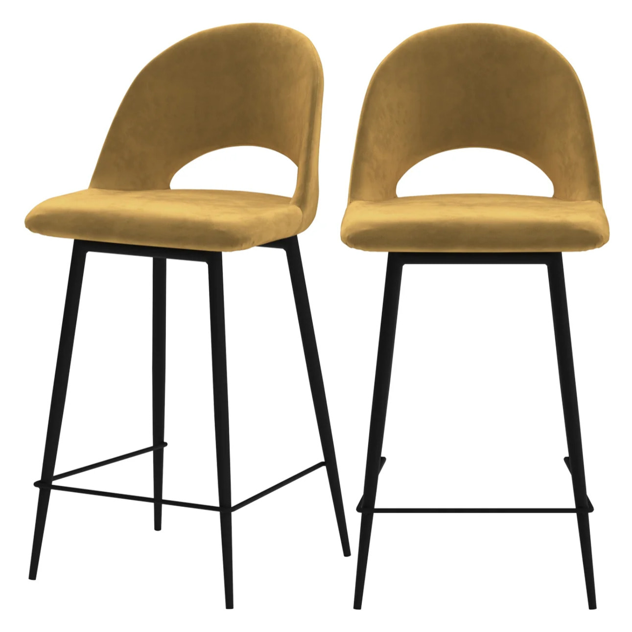 Lot de 2 chaises pour îlot central 65 cm en velours jaune - Pénélope