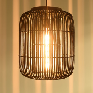 SIXTINE - Suspension 'allongée' 35x35cm en rotin couleur noire et teck