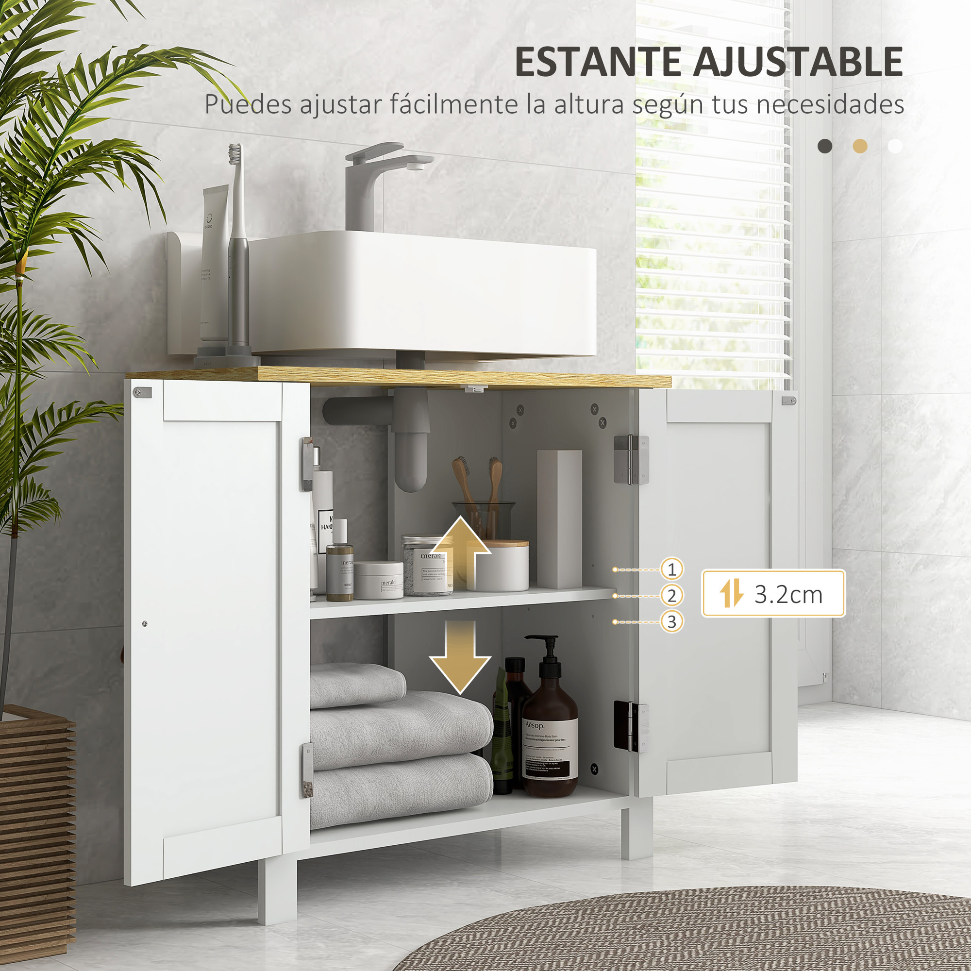 Mueble bajo Lavabo Mueble de Lavabo con Pie Mueble de Baño con 2 Puertas 2 Mangos y Estante Ajustable sin Lavabo 60x30x60 cm Blanco