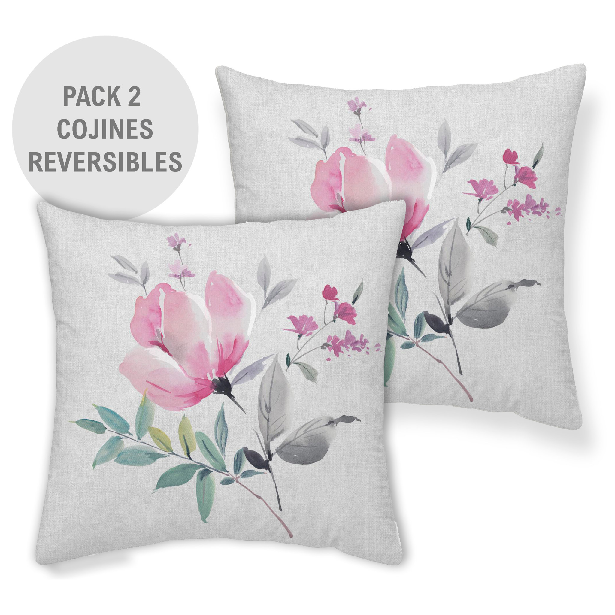 Pack 2 fundas de cojín deco FLORES ROSA Nordic-Home