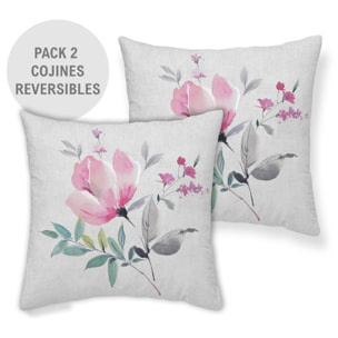 Pack 2 fundas de cojín deco FLORES ROSA Nordic-Home