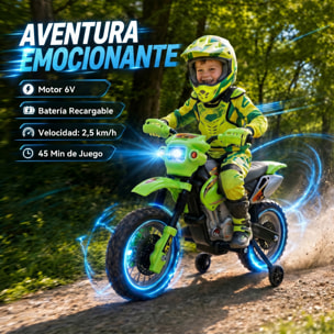 HOMCOM Moto Eléctrica para Niños, Moto Eléctrica Infantil con Ruedas de Apoyo Desmontables, Faros, Música, Regalo para Niños 3-6 Años, Verde
