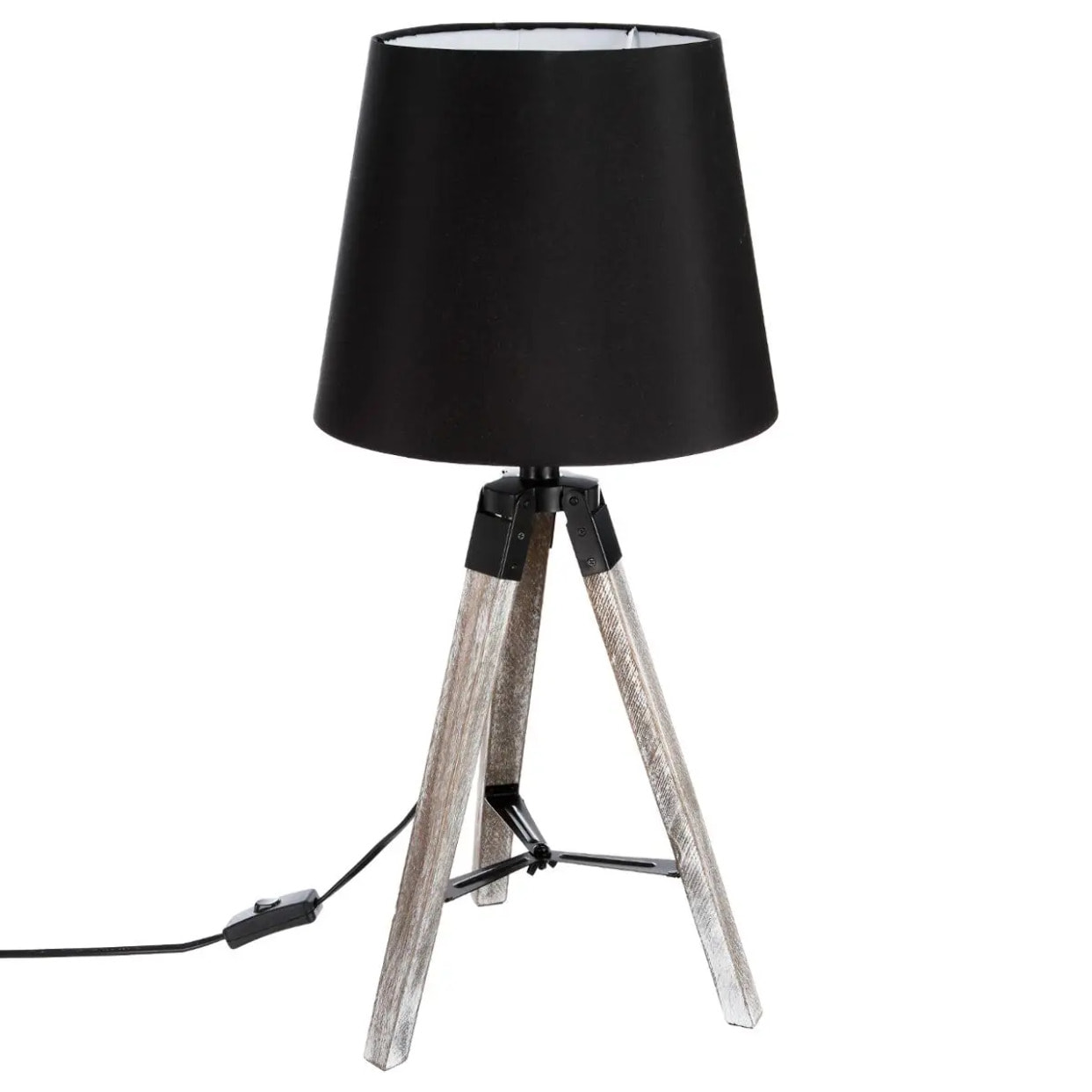 Lampe trépied "Runo" - bois et noir H58 cm