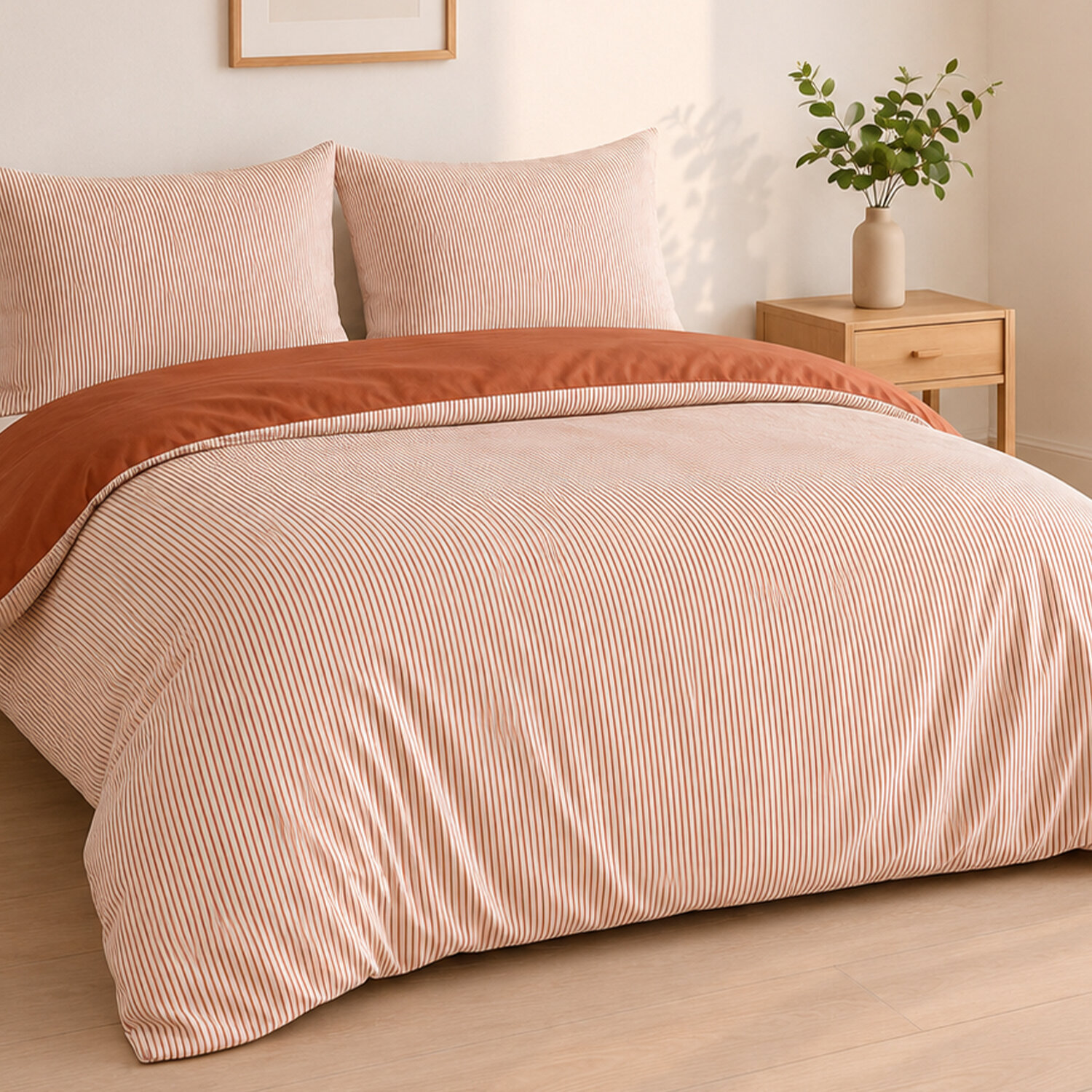 Parure housse de couette mini seersucker rayures terre cuite, MILLERAY