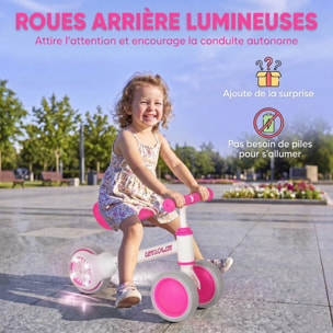 Draisienne enfant 3 roues roue AR lumineuse selle réglable rose