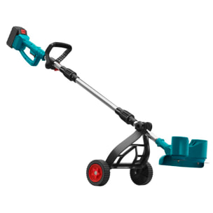 Desbrozadora 21V con 15000rpm, 650W de potencia y doble batería de 15000mAh. Con ruedas extraíbles.