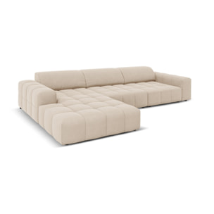 Canapé d'angle gauche "Luc" 4 places en velours beige clair