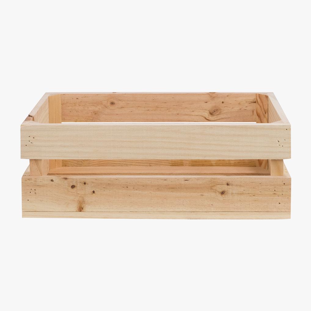 Pack de 3 cajas de madera maciza en tono natural medianas Alto: 17.5 Largo: 49 Ancho: 29.5