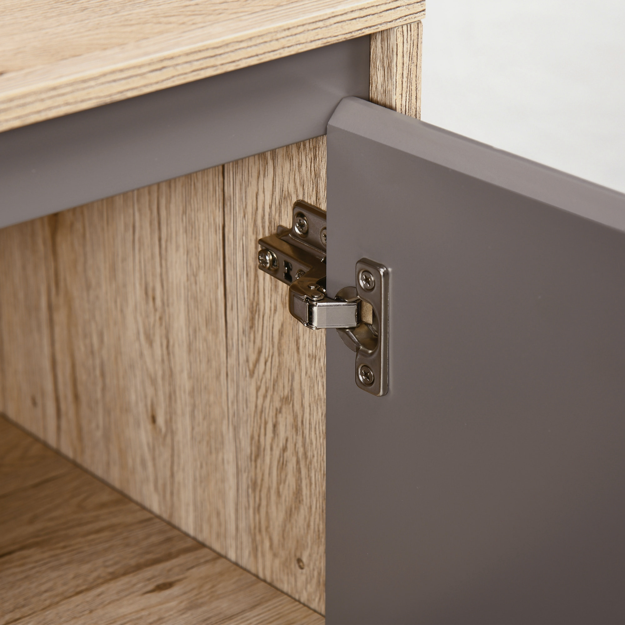 Conjunto de Baño Incluye 1 Mueble para Debajo del Lavabo 1 Armario de Baño con Espejo y 1 Columna de Baño con Estante Ajustable Roble y Gris