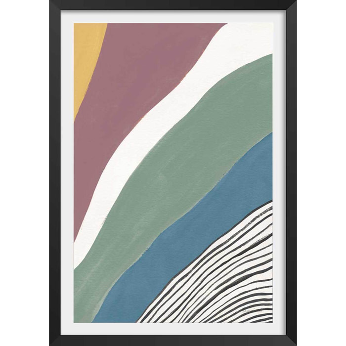 Affiche Retro coloré IV Affiche + cadre en bois - Noir