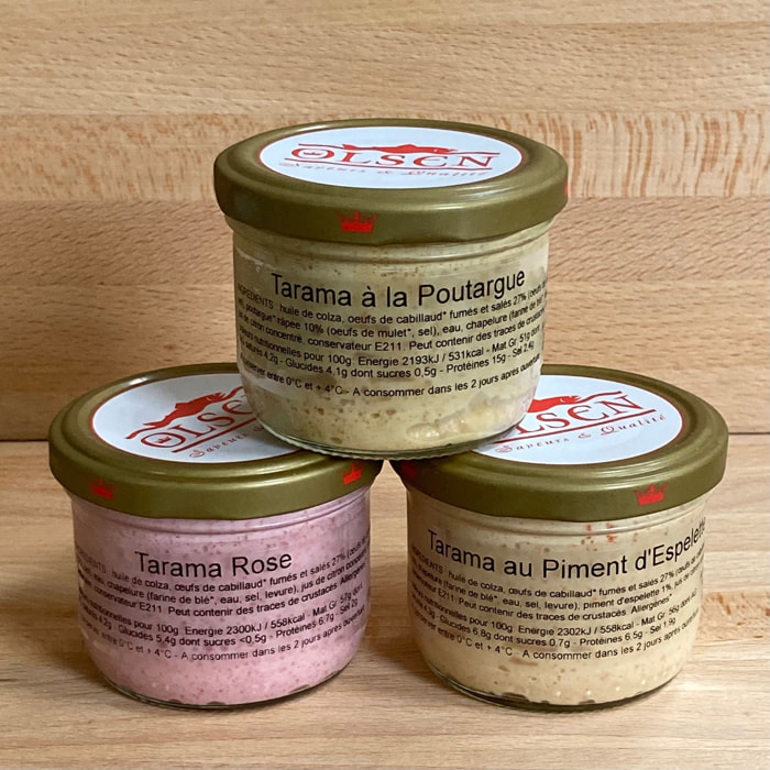 Trio de taramas "Corsés": rose, poutargue, piment d'Espelette - 3x90g