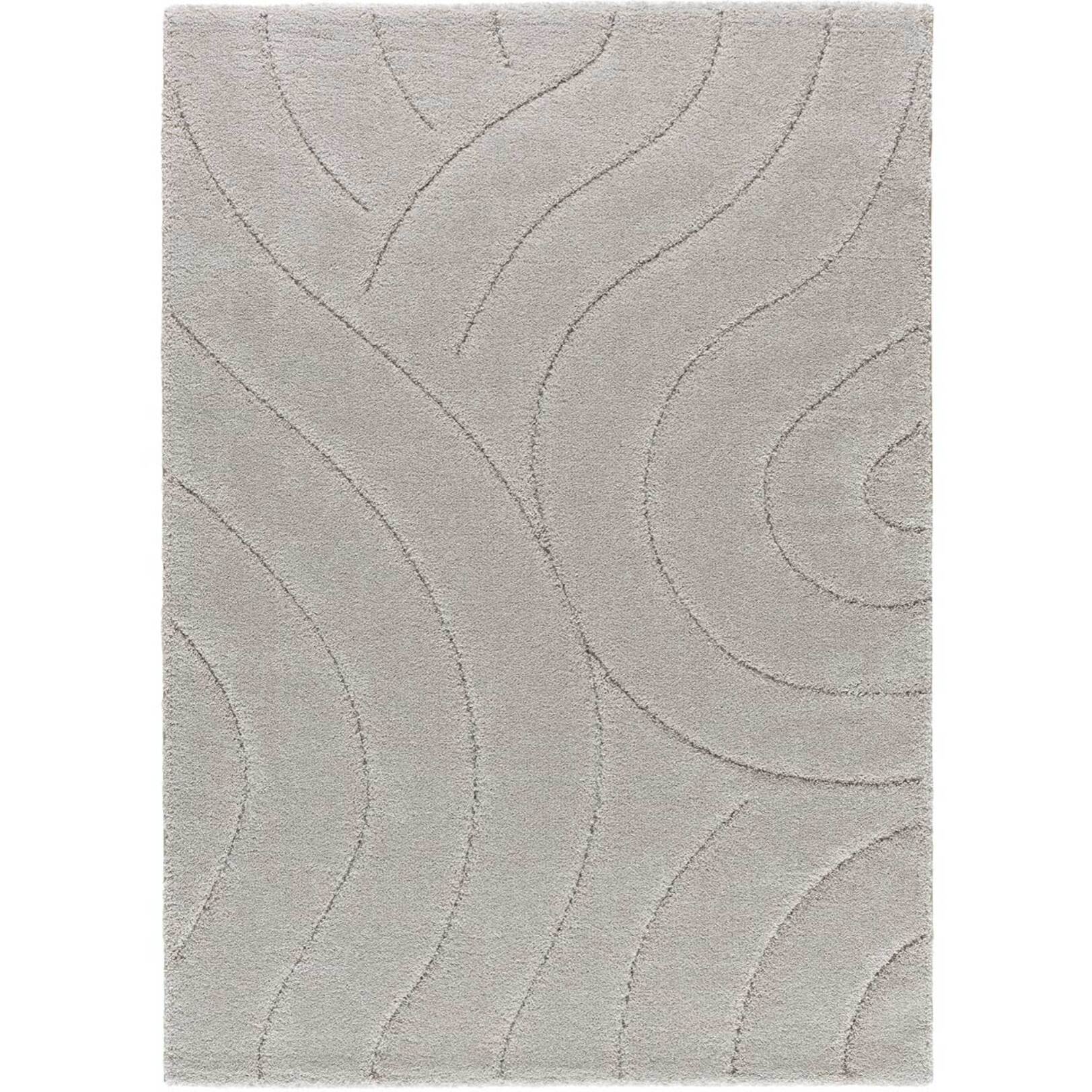 MOLIER Alfombra shaggy con formas abstractas en plata, varias medidas disponibles.