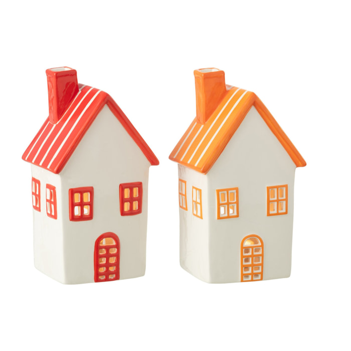 J-Line photophore Maison Dolomite - céramique - orange/rouge - 2 pcs