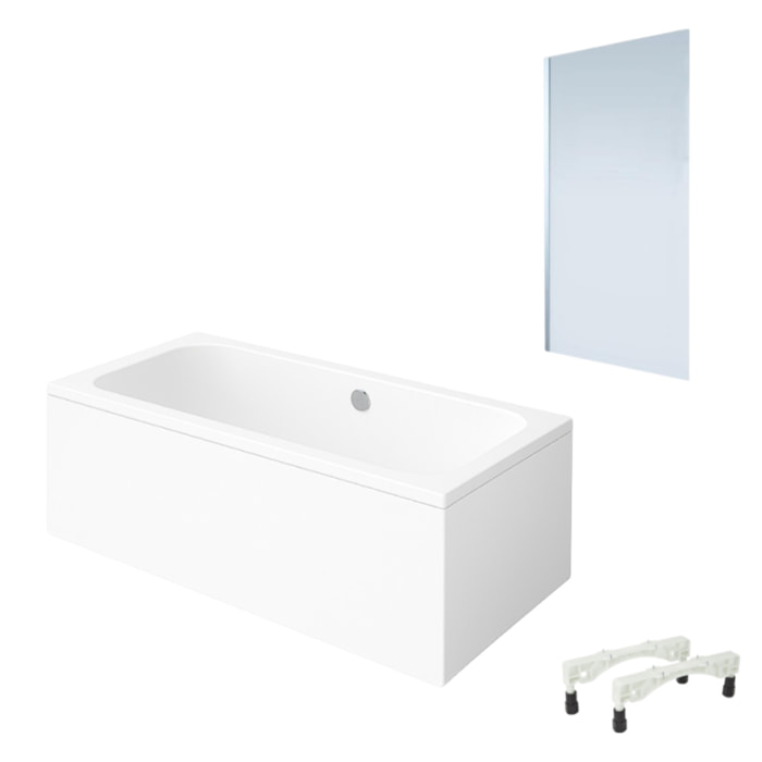 Baignoire droite VILLEROY & BOCH Architectura avec pieds acrylique 190 x 90 cm  + Pare bain gauche AURYS Mist 1 chromé