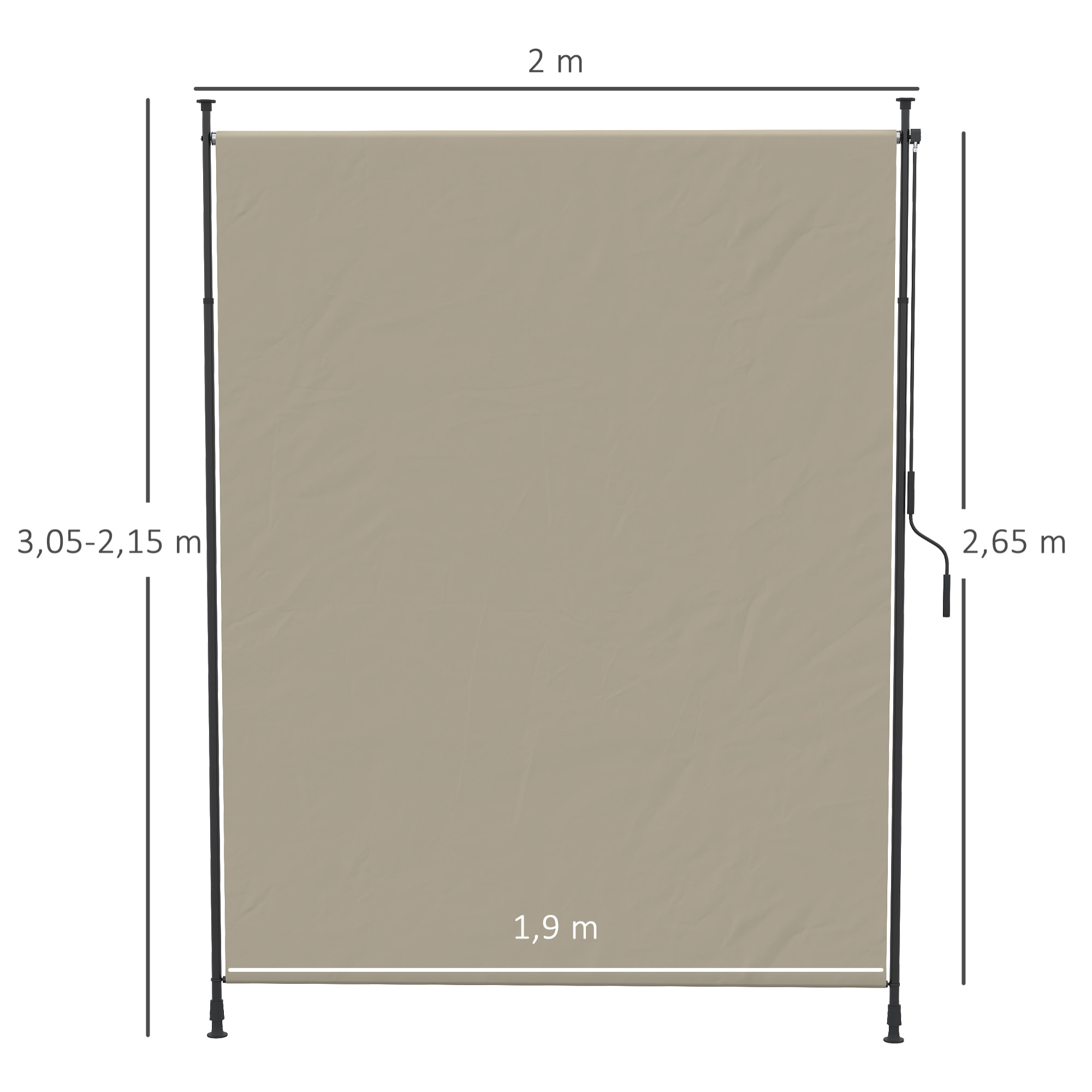 Toldo Vertical Exterior 200x305 cm, Pantalla de Privacidad Enrollable, Toldo Lateral Ajustable con Manivela, Protección UV 40+ e Impermeable, Sin Taladro, para Balcón, Jardín, Arena
